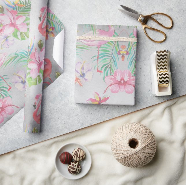 Tropiskt lamingo botaniskt babyskor presentpapper (Hantverk)