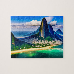 Tropiskt landskap med berg och strand pussel