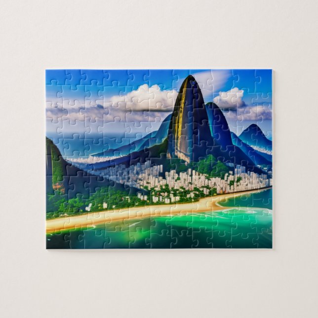 Tropiskt landskap med berg och strand pussel (Horisontell)