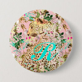 Tropiskt leopardtryck blommig hawaiiansk knapp