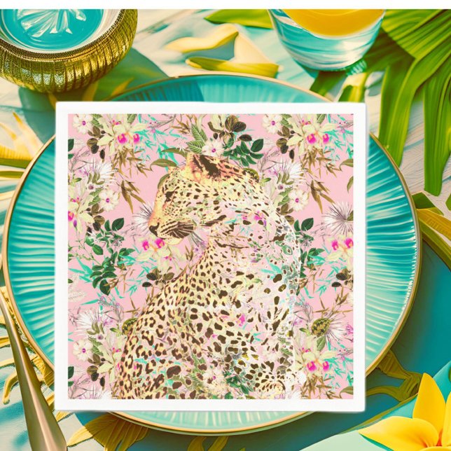 Tropiskt leopardtryck blommig hawaiiansk  pappersservett (Skapare uppladdad)