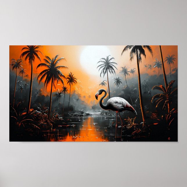 Tropiskt liggande med flamingo under brant Himmel Poster (Framsidan)
