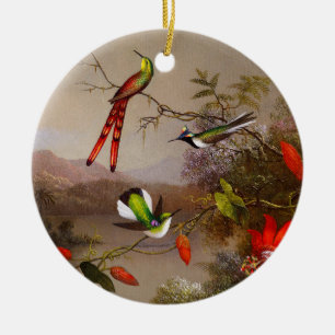 Tropiskt liggande med tio Hummingbird Heade Julgransprydnad Keramik
