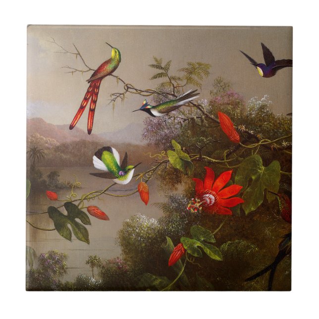 Tropiskt liggande med tio Hummingbird Heade Kakelplatta (Framsidan)