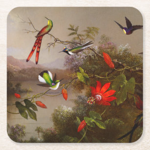 Tropiskt liggande med tio Hummingbird Heade Underlägg Papper Kvadrat