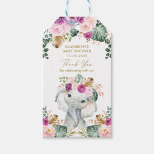 Tropiskt Lila Blommigt Elephant Baby Shower Presentetikett