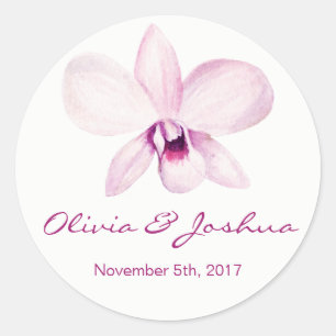 Tropiskt Lila Orchid Watercolor Bröllop Runt Klistermärke