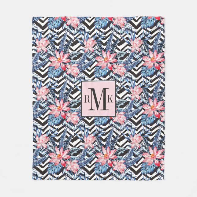 Tropiskt lotusblommablommamönster fleecefilt (Framsidan)