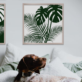 Tropiskt Löv 1 Mörk grönt på vitkonsutskrift Poster