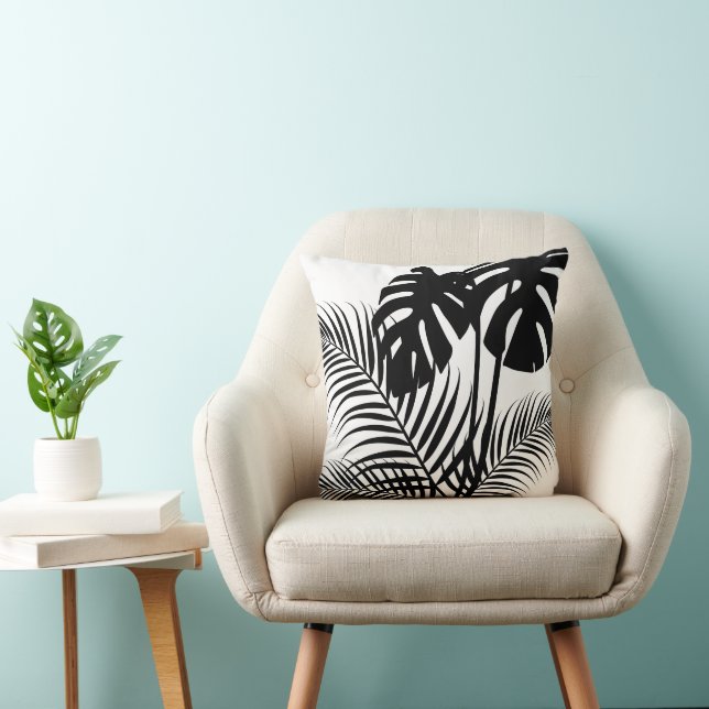 Tropiskt Löv 1 Svartvit Kudde (Stol)