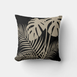 Tropiskt Löv 1 Tan på svart Kudde