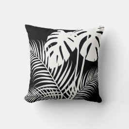 Tropiskt Löv 1 Vit på svart Kudde