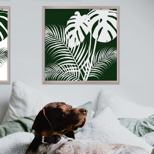Tropiskt Löv 1 Vitt vid Mörk grönt utskrift Poster