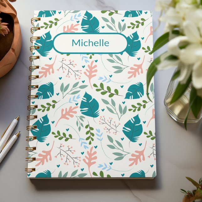 Tropiskt Löv Blue Pastel Vår Foliage anpassningsba Anteckningsbok (Tropical Leaves Blue Pastel Spring Foliage custom Notebook)