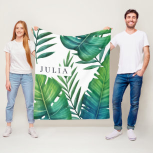 Tropiskt Löv för vattenfärgsfärgad Personlig Fleecefilt