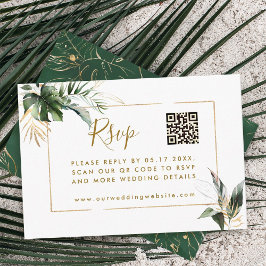 Tropiskt Löv Guld Bröllop OSA med QR-kod Tilläggskort