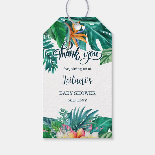 Tropiskt Löv Hawaiian Blommigt Baby Shower Favor Presentetikett (Framsidan)
