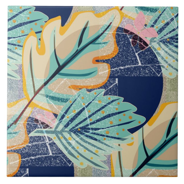 Tropiskt löv i grymge stil. Keramiskt plattor Kakelplatta (Framsidan)