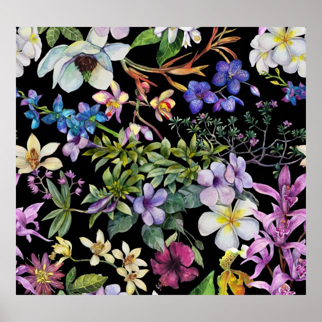 Tropiskt Löv i vattenfärg: Sömlöst Mönster Poster (Framsidan)