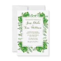 Tropiskt löv - inbjudan till bröllop med vattenfär