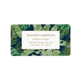 Tropiskt Löv Mönster på Mörk blått Adressetikett