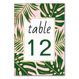 Tropiskt löv  rosa bröllop bordsnummer