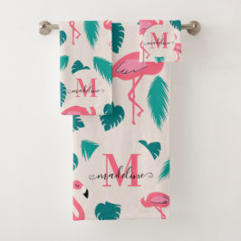 Tropiskt Löv Shock rosa Flamingo Modern Monogram