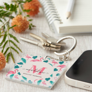 Tropiskt Löv Shock rosa Flamingo Modern Monogram