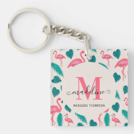 Tropiskt Löv Shock rosa Flamingo Modern Monogram