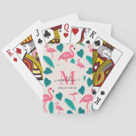 Tropiskt Löv Shock rosa Flamingo Modern Monogram Casinokort