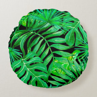 Tropiskt löv sömlöst mönster rund kudde