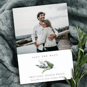Tropiskt lövfoto med blå Blommigt Spara datum Inbjudningar