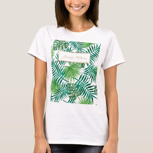 Tropiskt lövträd, botaniskt Löv, Mönster. T-Shirt (Framsida)