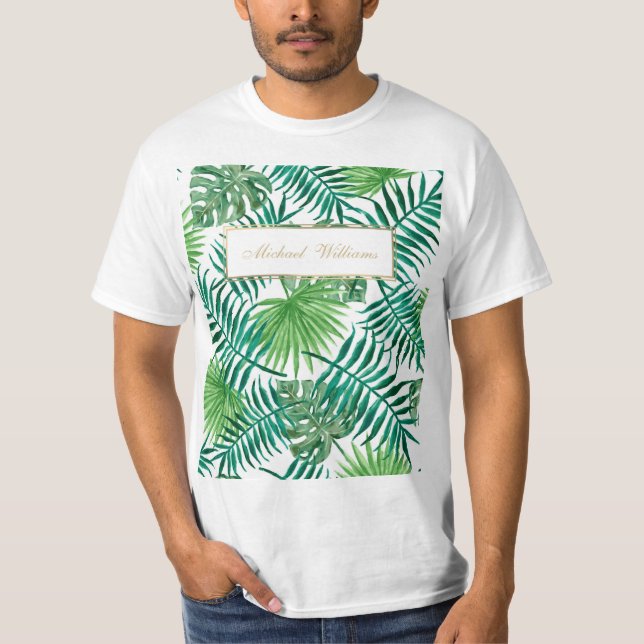 Tropiskt lövträd, botaniskt Löv, Mönster.         T Shirt (Framsida)