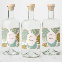 Tropiskt Lövverk - Monstera Och Palmbladsmönster Spritflaskor Etikett
