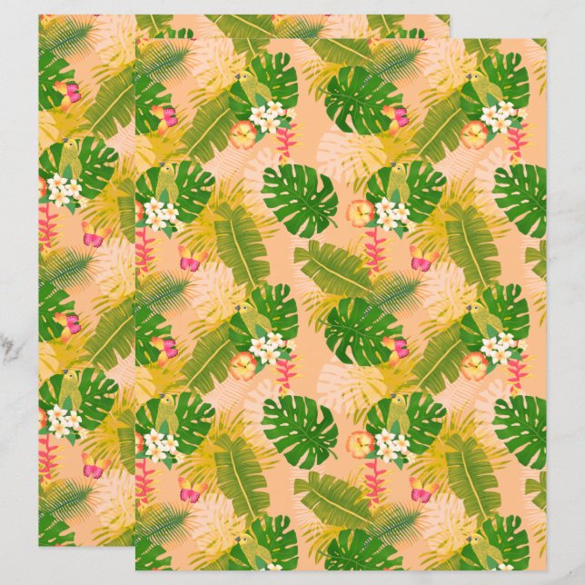 Tropiskt lövverk sommar orange (Fram/baksida)