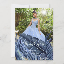 Tropiskt lövverkfoto för blått tack kort