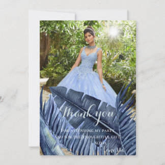 Tropiskt lövverkfoto för blått tack kort