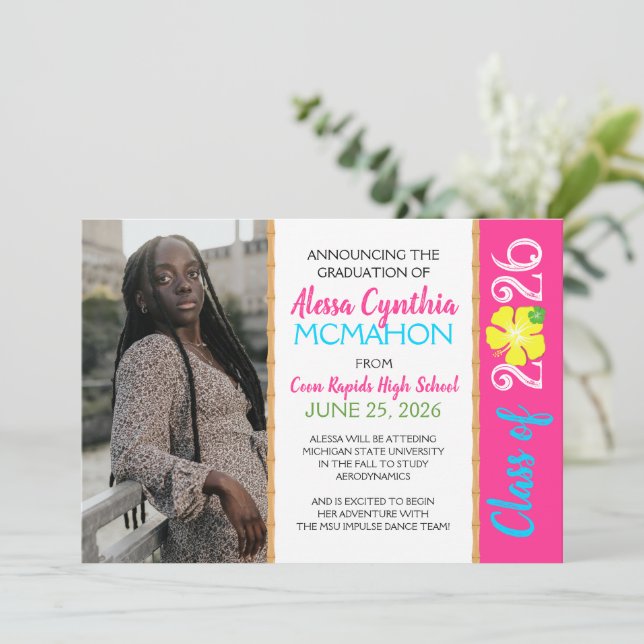 Tropiskt Luau 3-foto-examensmeddelande Inbjudningar (Stående Fram)