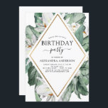 Tropiskt Magnolia, alla åldrar, Blommigt inbjuden Inbjudningar<br><div class="desc">Tropiska Magnolia Flowers med Blommigt Greenery Handflatan och Faux Gold Foil Geometric Gräns Vår eller Summer any Age Födelsedagsfest inbjudan - innehåller vacker och elegant manustypografi med moderna tropiska botaniska blommor och grönska för den speciella trettonde, femtonde, sextonde, artonde, trettionde, fyrtionde, femtionde, sextionde, sextionde 0th, 70th, 80th, 90:e, 100th födelsedagsfest....</div>