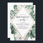 Tropiskt Magnolia, alla åldrar, Blommigt inbjuden Inbjudningar<br><div class="desc">Tropiska Magnolia Flowers med Blommigt Greenery Handflatan och Faux Gold Foil Geometric Gräns Vår eller Summer any Age Födelsedagsfest inbjudan - innehåller vacker och elegant manustypografi med moderna tropiska botaniska blommor och grönska för den speciella trettonde, femtonde, sextonde, artonde, trettionde, fyrtionde, femtionde, sextionde, sextionde 0th, 70th, 80th, 90:e, 100th födelsedagsfest....</div>