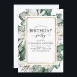 Tropiskt Magnolia - Blommigt vid födelsedag Inbjudningar<br><div class="desc">Tropiska Magnolia Flowers med Blommigt Greenery Handflatan och Faux Gold Foil Geometric Gräns Vår eller Summer any Age Födelsedagsfest inbjudan - innehåller vacker och elegant manustypografi med moderna tropiska botaniska blommor och grönska för den speciella trettonde, femtonde, sextonde, artonde, trettionde, fyrtionde, femtionde, sextionde, sextionde 0th, 70th, 80th, 90:e, 100th födelsedagsfest....</div>