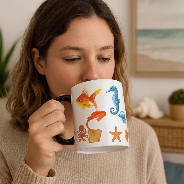 Tropiskt marint liv Guld fisk Sjöhäst Bläckfisk Magisk Mugg (Tropical Marine Life Gold-Fish Seahorse Octopus Color Morph Mug)