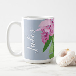Tropiskt Medinilla Rosa Flower på Blue Add Namn Kaffemugg