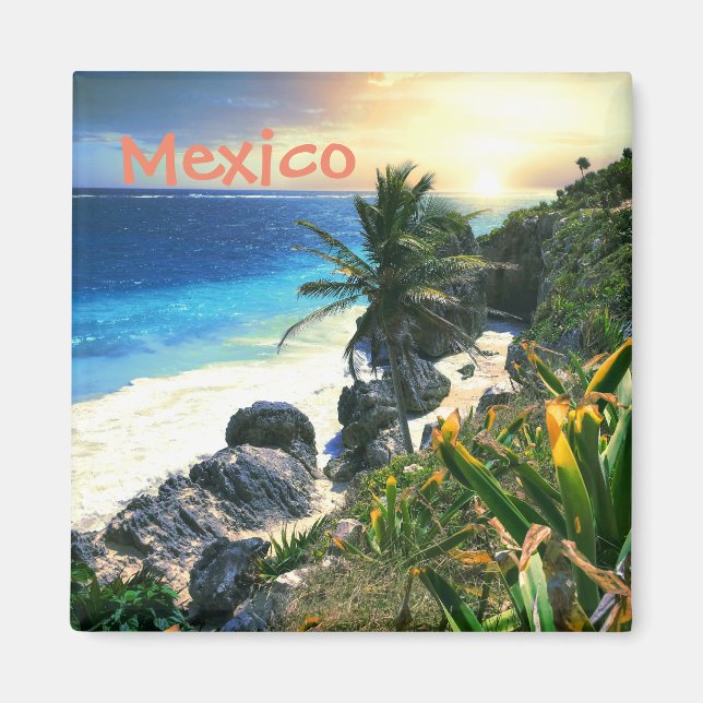 Tropiskt Mexiko Beach Shore Sunset Handflatan Isla Magnet (Framsidan)