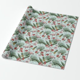 Tropiskt Mint Flamingo Blommönster Presentpapper