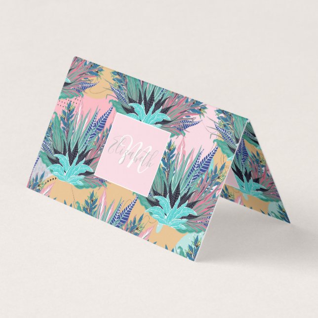 Tropiskt Mint Foliage Modern Rosa Design Visitkort (Framsida)