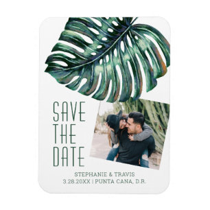 Tropiskt Modern Monstera-foto Spara datumet Magnet
