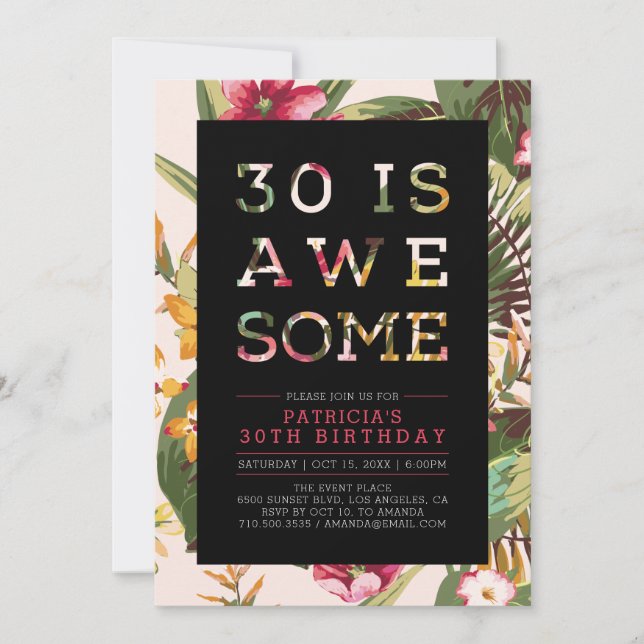 Tropiskt | Modern typografi 30års födelsedag Party Inbjudningar (Framsida)