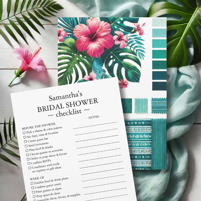 Tropiskt möhippa Checklist och Stil Guide Inbjudningar (Bridal shower planning checklist tropical theme by Victoria Grigaliunas of Do Tell A Belle)